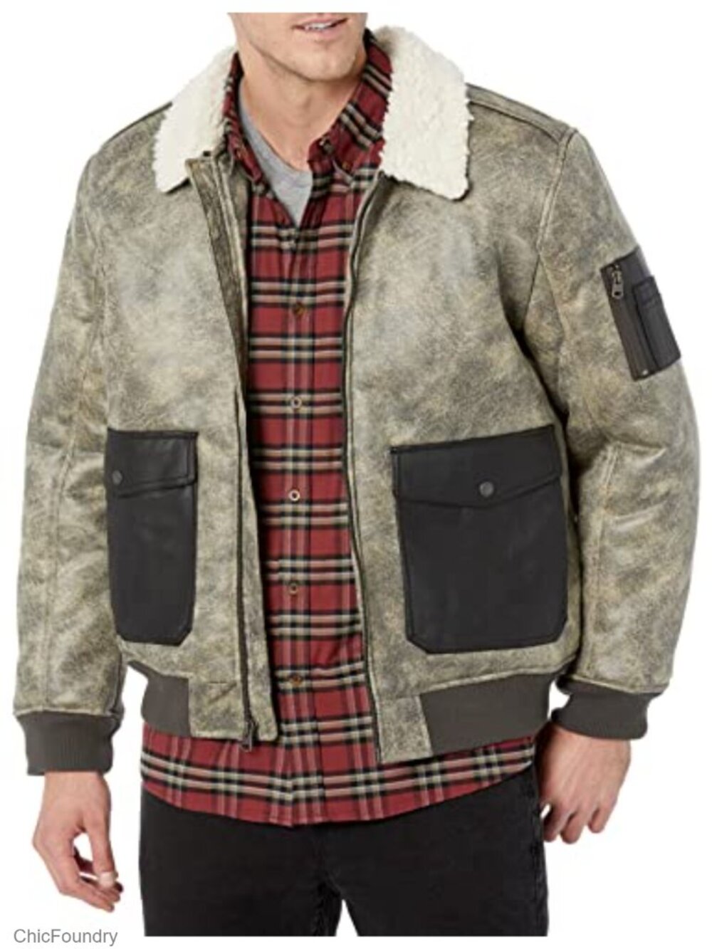 Levi's Men's Faux Leather Aviator Bomber Jacket with Sherpa Collar